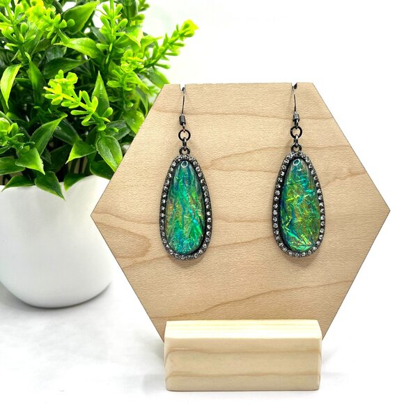 Opal Elegance - Handcrafted Imitation Opal Drop Earrings - Picture 1 of 3